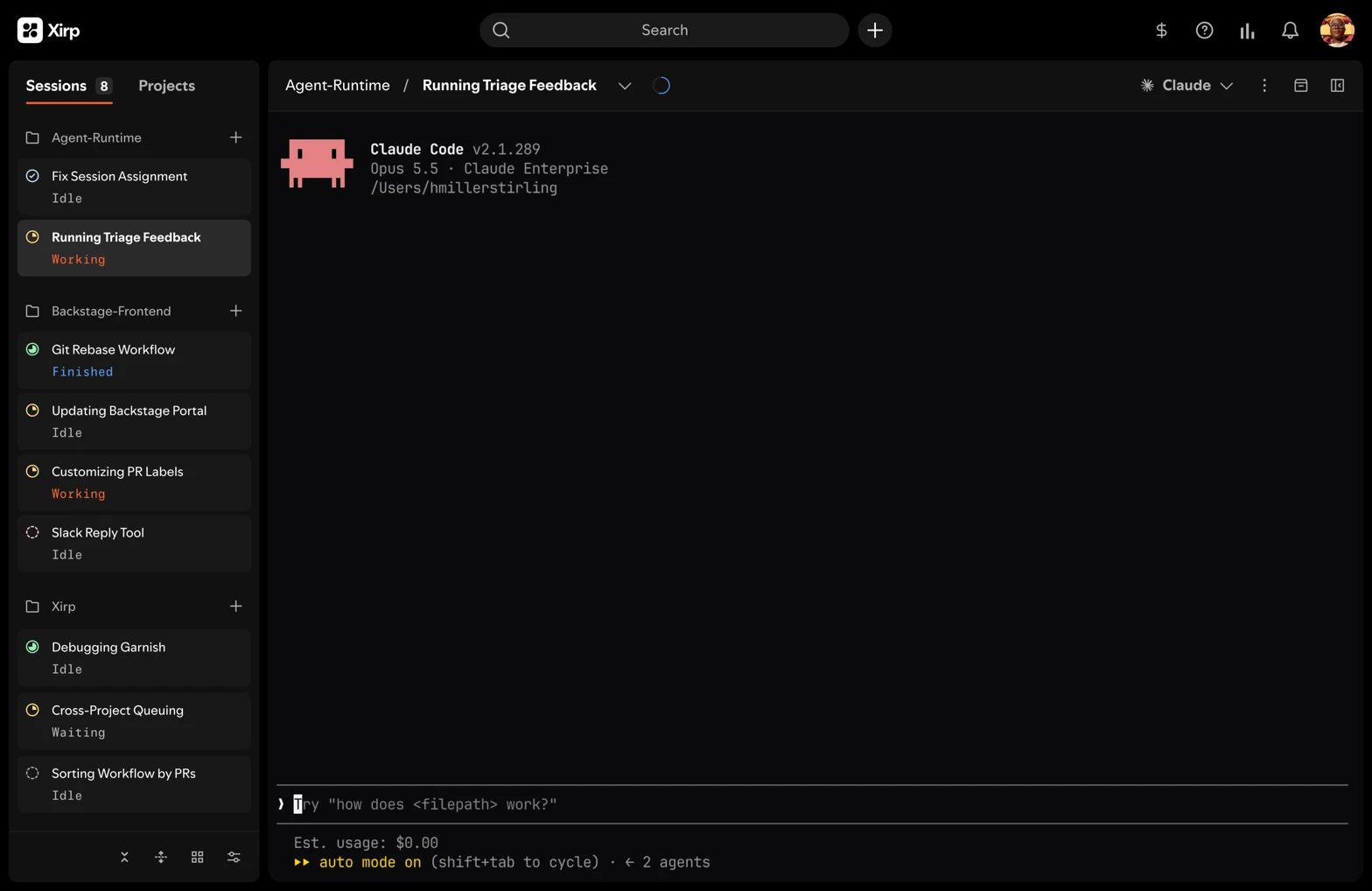Xirp session running triage feedback